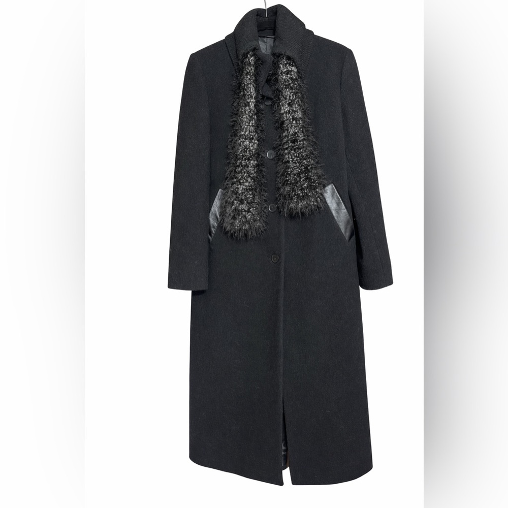 Mackage Black Trench Coat with Faux Fur Trim